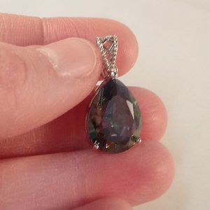 18K White Gold Filled Mystic Rainbow Pear Diamond Zircon Pendant 8.99ctw